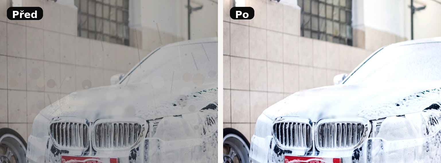 Před a po ručního mytí vozu v provozovně Myčky v centru Ostravy